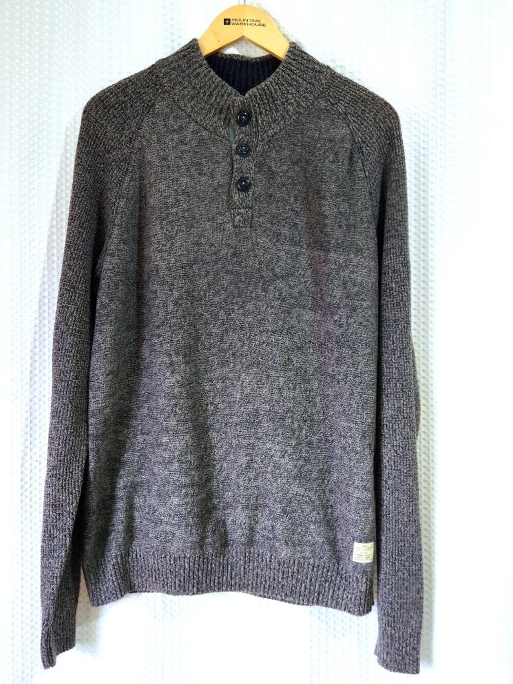 Jack Jones Sweater Mens XL Grey Mock Neck Henley Button Shaker Ribbed Knit Long